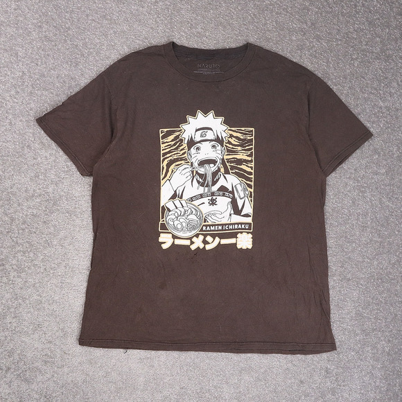 Naruto Raman Ichiraku Anime Large Brown Short Sleeve T-Shirt - Picture 1 of 10
